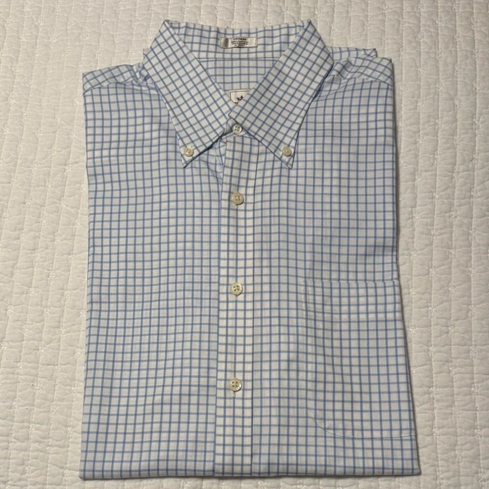 Peter Millar Mens White Blue Grid Nanoluxe Easycare Button Up Shirt Medium